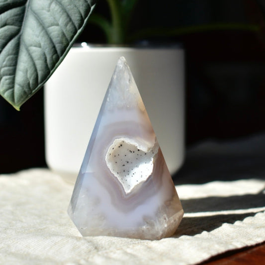 Agate Pyramid with White Druzy