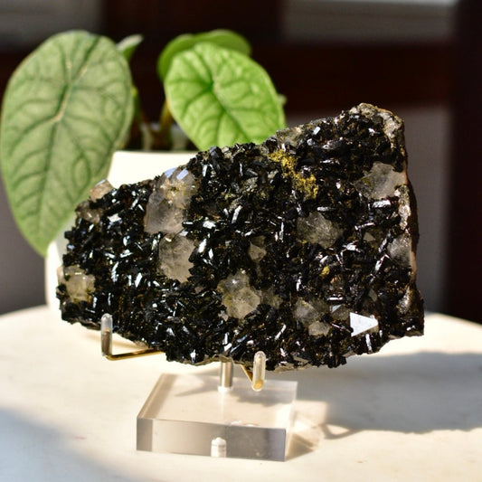 Black Epidote Quartz Cluster with Prehnite