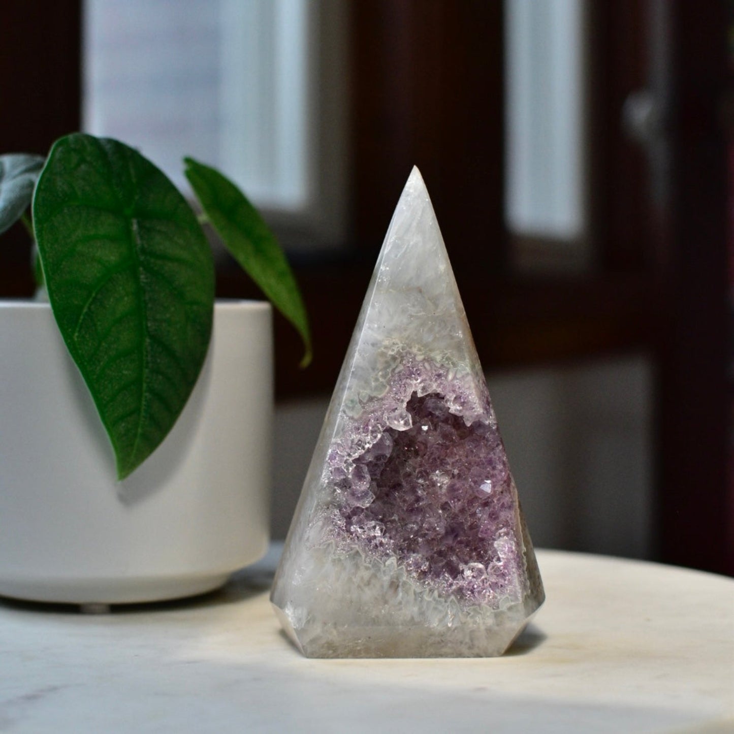 Agate Pyramid with Amethyst