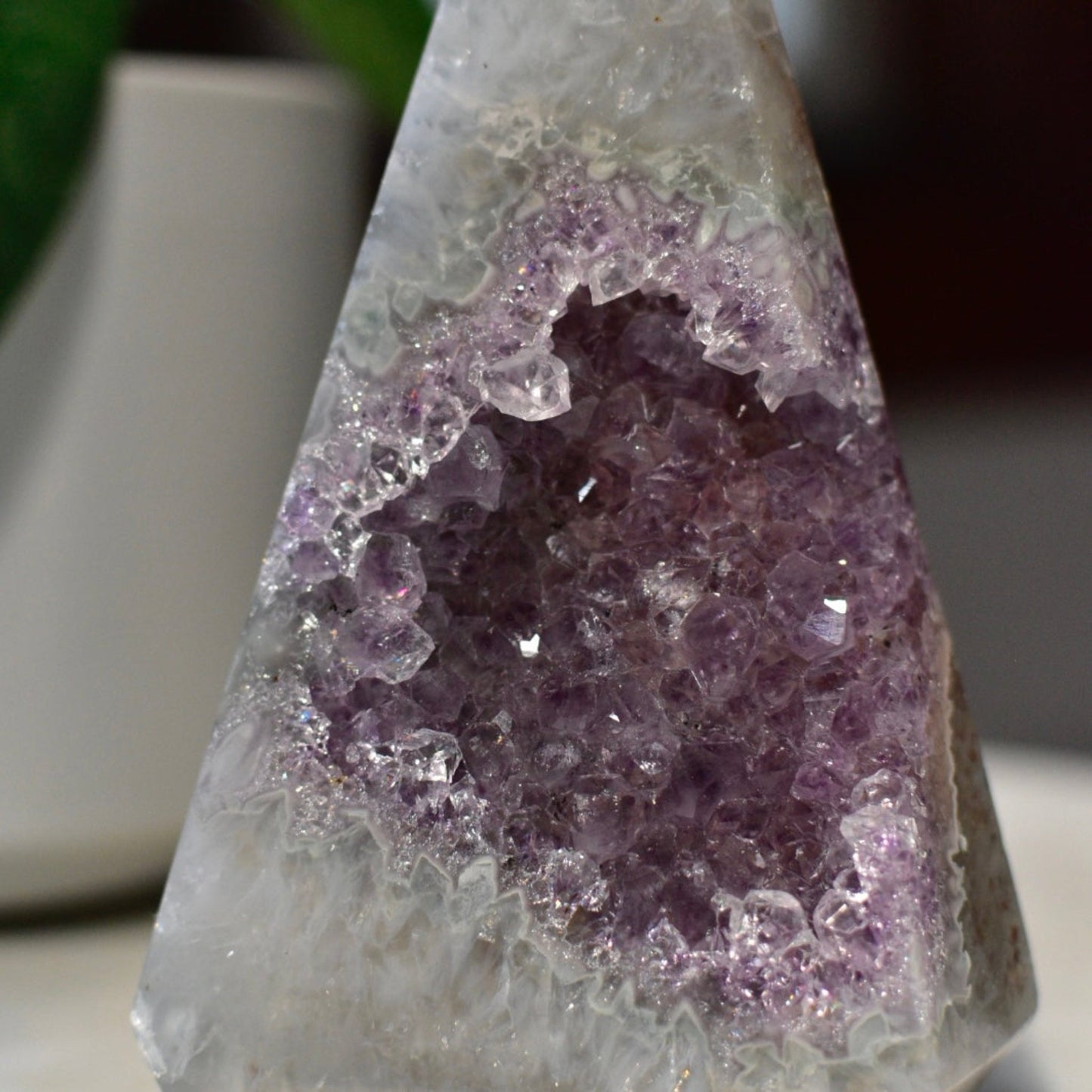 Agate Pyramid with Amethyst