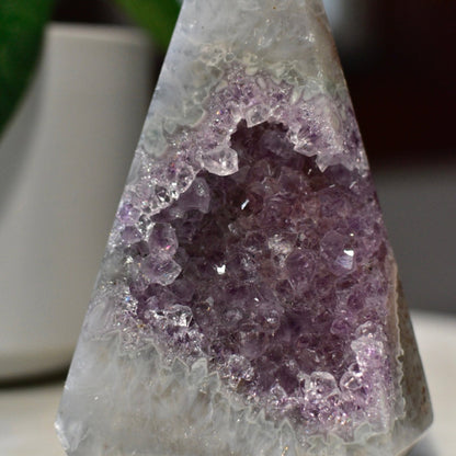 Agate Pyramid with Amethyst