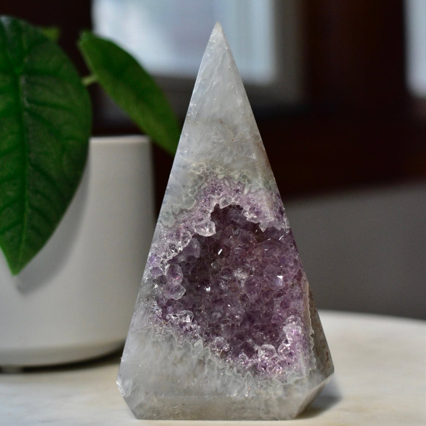 Agate Pyramid with Amethyst