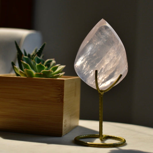 Girasol Rose Quartz Flame with Custom Gold Stand