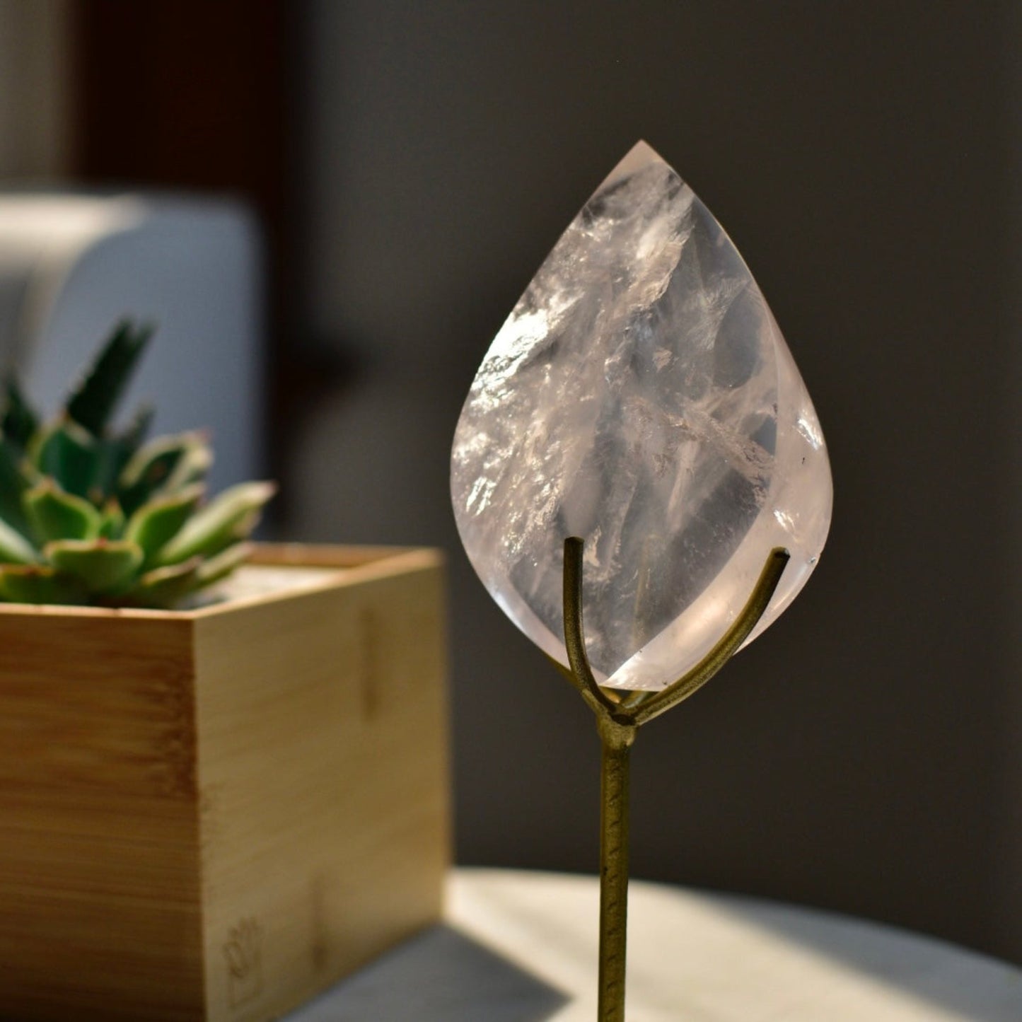 Girasol Quartz Flame with Custom Gold Stand