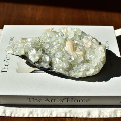 Statement Green Apophyllite Cluster with Peach Stilbite