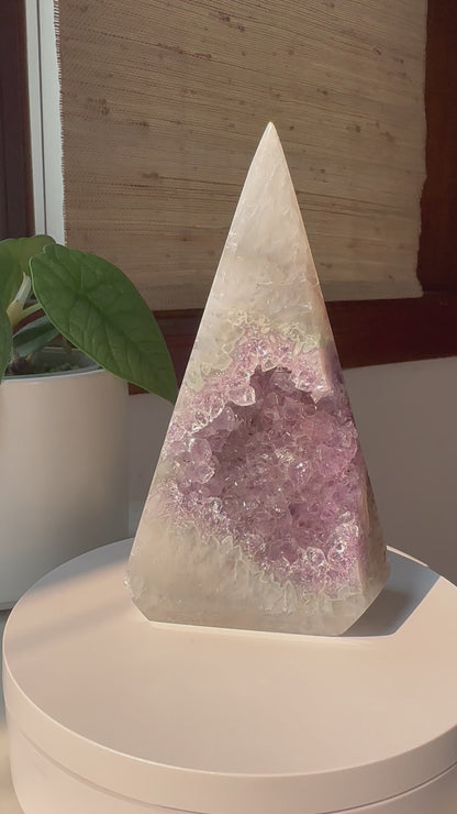 Agate Pyramid with Amethyst