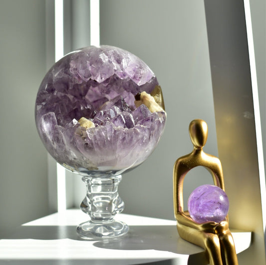 Amethyst XL Statement Geode Sphere with Calcite